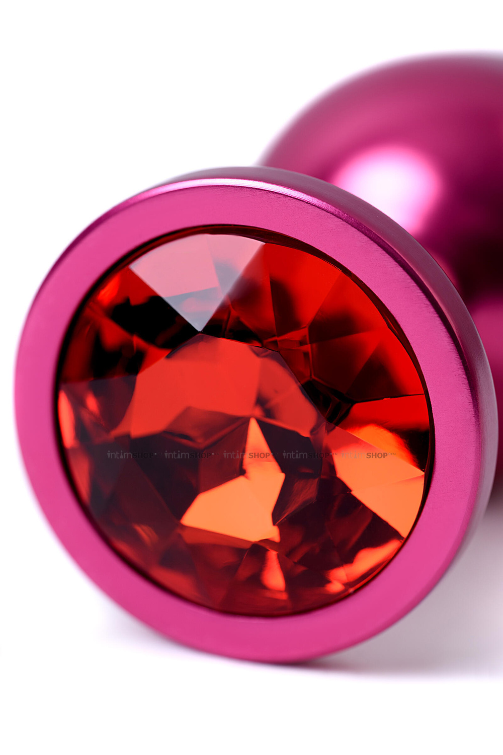 Металлическая анальная втулка Metal by Toyfа с красным кристаллом, красная