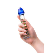 Фаллоимитатор Sexus Glass с точками и синей головкой, бесцветный, 18 см