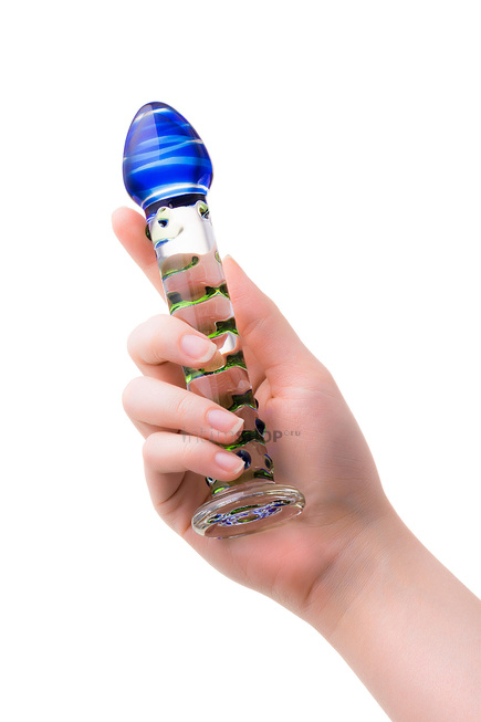 Фаллоимитатор Sexus Glass с точками и синей головкой, бесцветный, 18 см - фото 2