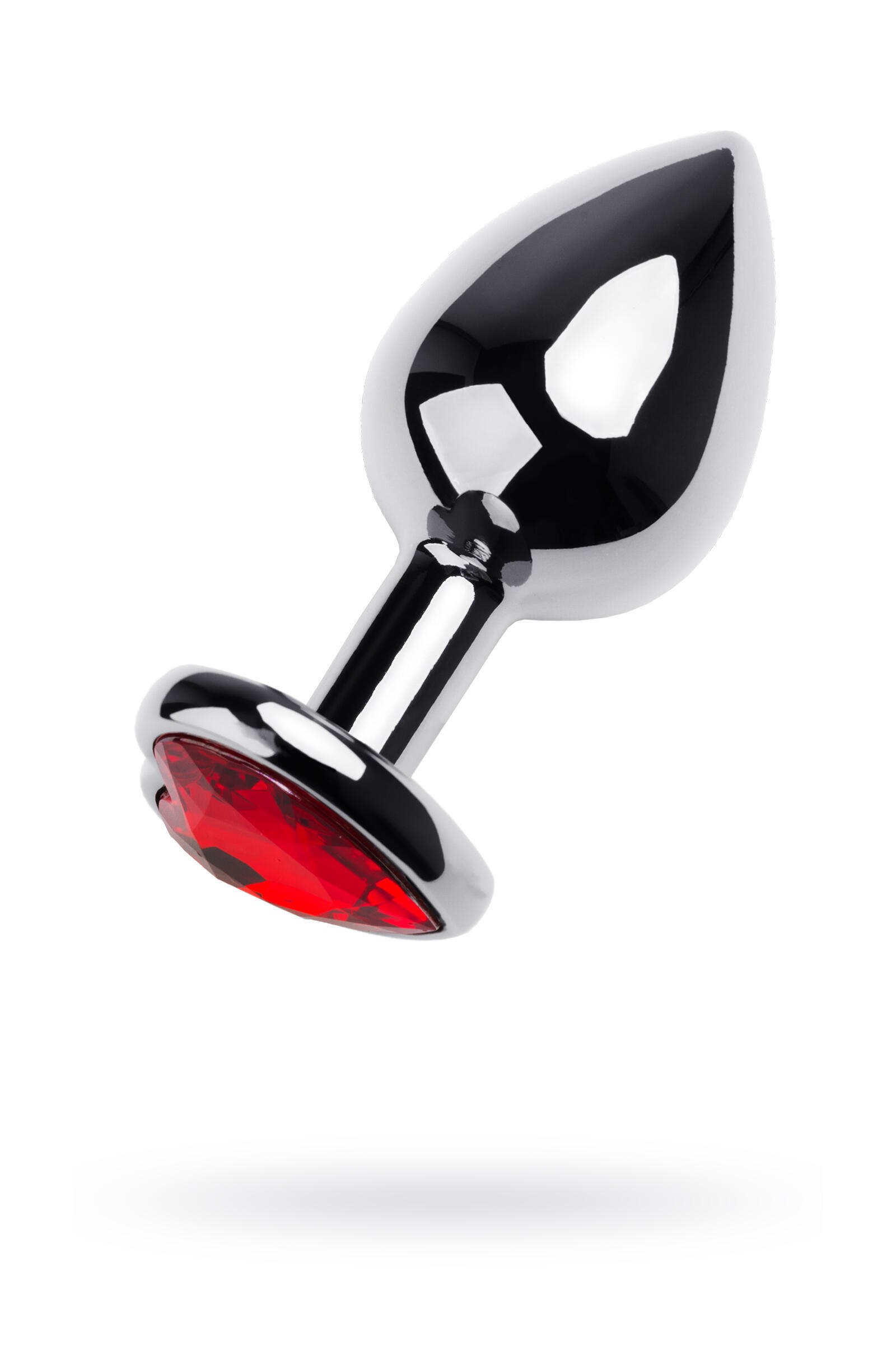 Анальная пробка Metal by Toyfa L с кристаллом-сердце цвета рубин, серебристая