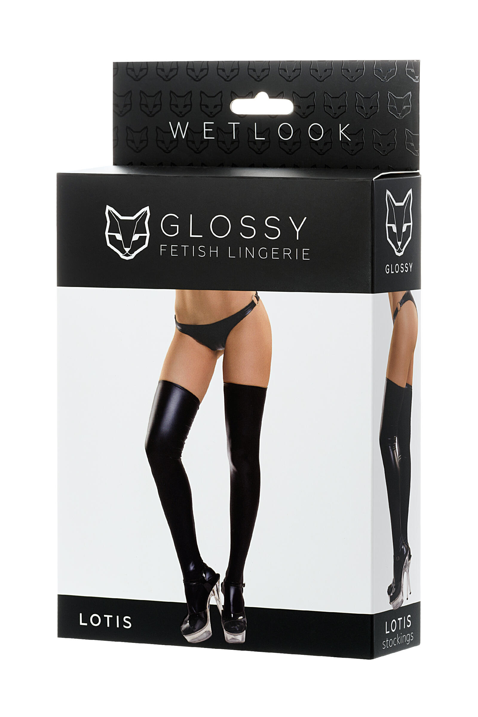 Чулки Glossy Lotis из материала Wetlook, черный, L