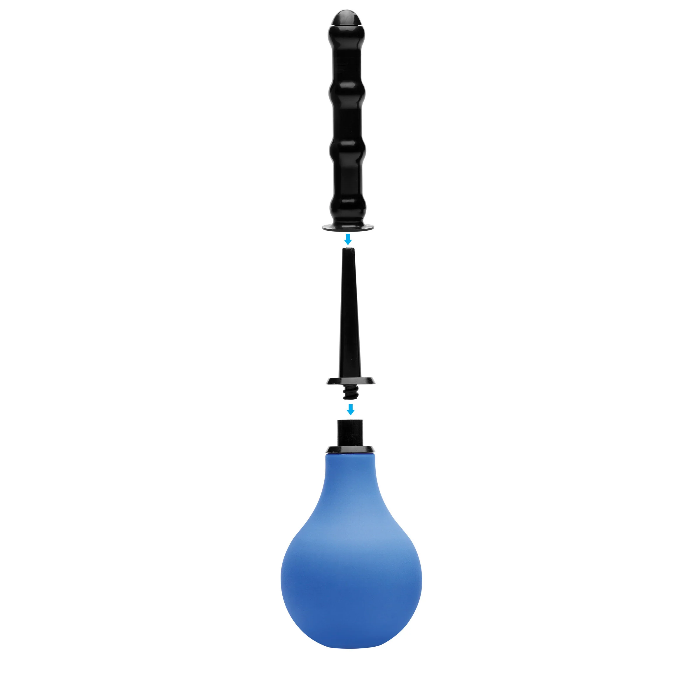 Анальный душ XR Brands Clean Stream Premium One-Way Valve  с 3 насадками 225 мл, голубой