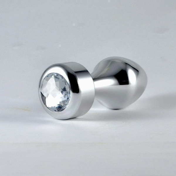 Анальная пробка LoveToys Aluminium Silver Diamond с белым кристаллом, серебряная