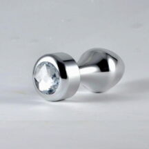 Анальная пробка LoveToys Aluminium Silver Diamond с белым кристаллом, серебряная