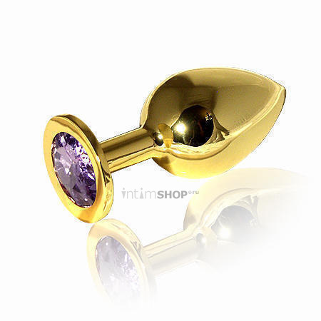 Анальная пробка LoveToys Butt Plug L с фиолетовым кристаллом, золотая