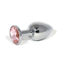 Анальная пробка LoveToys Butt Plug S с розовым кристаллом, серебряная