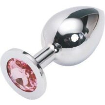 Анальная пробка LoveToys Butt Plug L с розовым кристаллом, серебряная
