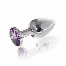 Анальная пробка LoveToys Butt Plug S с фиолетовым кристаллом, серебряная
