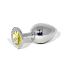 Анальная пробка LoveToys Butt Plug L с желтым кристаллом, серебряная