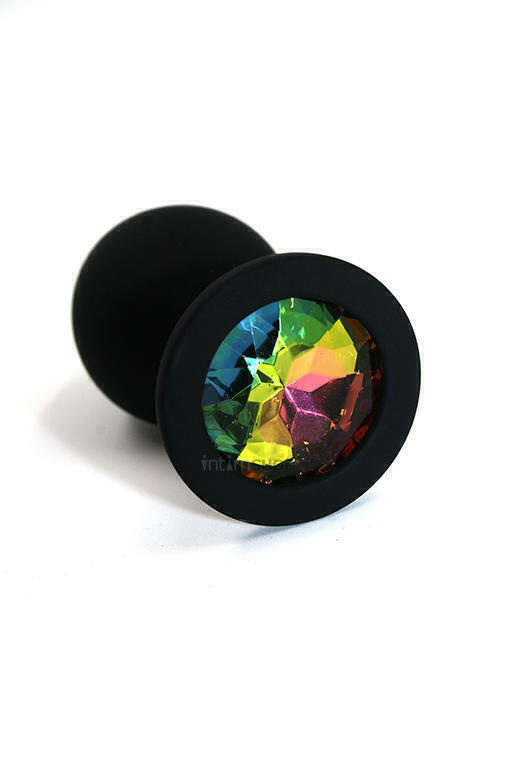Анальная пробка из силикона с разноцветным кристаллом Kanikule, черная