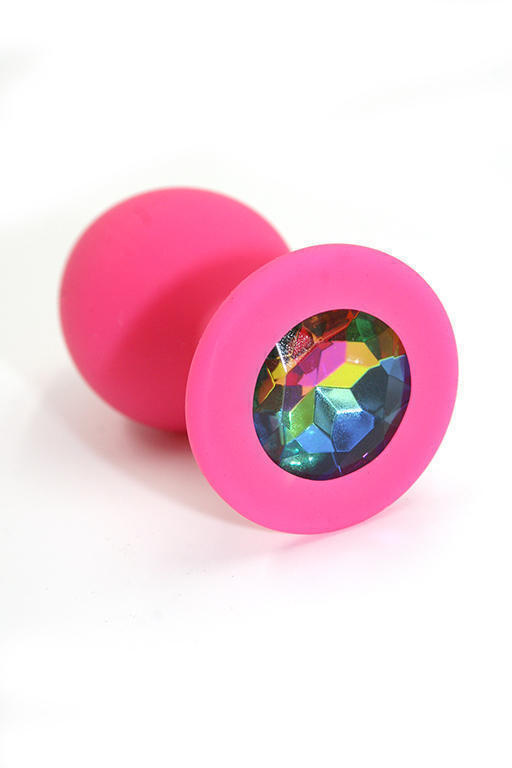 Анальная пробка из силикона с разноцветным кристаллом Kanikule, розовая
