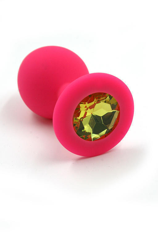 Анальная пробка из силикона Kanikule с желтым кристаллом, розовая