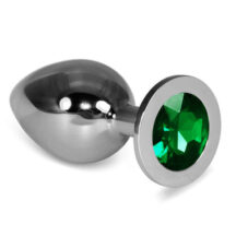  Анальная пробка LoveToys Butt Plug L с зеленым кристаллом, серебряная