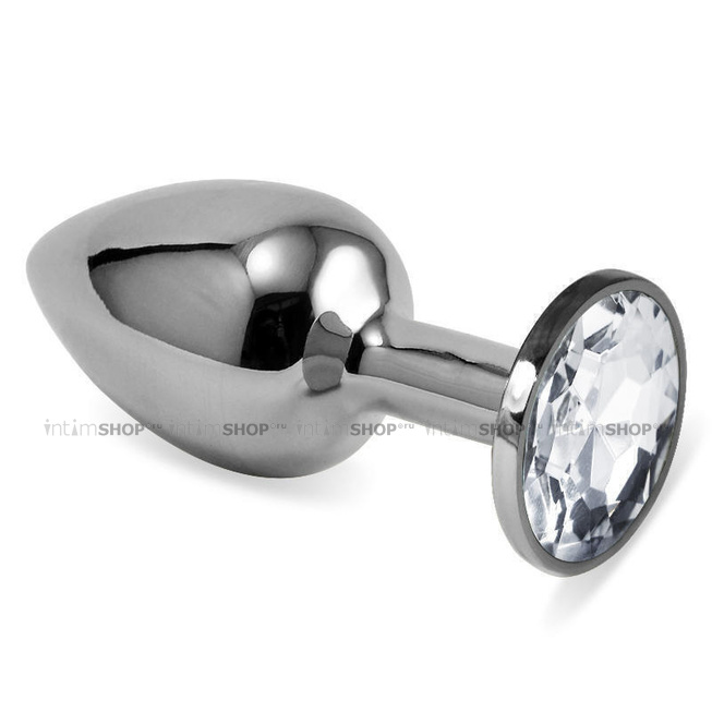 Анальная пробка LoveToys Butt Plug S с белым кристаллом, серебряная