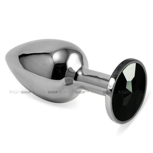 

Анальная пробка LoveToys Butt Plug S с черным кристаллом, серебряная