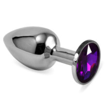 Анальная пробка LoveToys Butt Plug S с фиолетовым кристаллом, серебряная