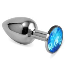 Анальная пробка LoveToys Butt Plug S с голубым кристаллом, серебряная