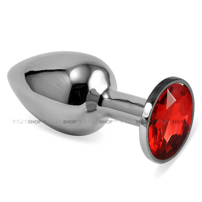 Анальная пробка LoveToys Butt Plug S с рубиновой вставкой, серебряная
