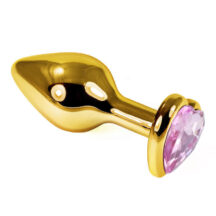 Анальная пробка в виде сердца LoveToys Butt Plug S с розовым кристаллом, золотая