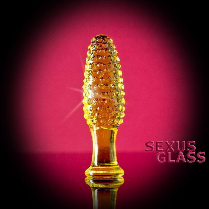 Анальная пробка Sexus Glass с пупырышками, желтая