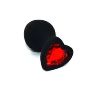 Анальная пробка Kanikule Medium с красным кристаллом в форме сердца, чёрный
