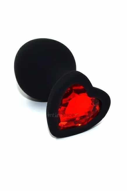 Анальная пробка Kanikule Medium с красным кристаллом в форме сердца, чёрный от IntimShop