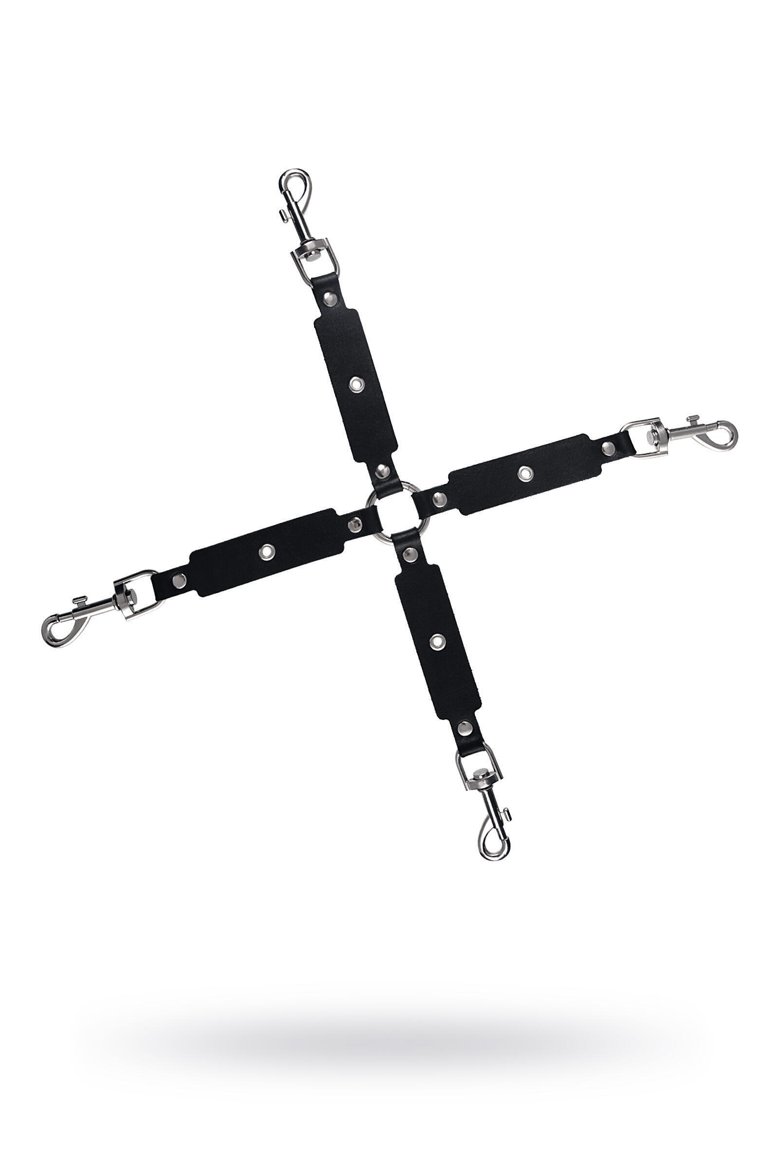 Сцепка крестообразная с карабинами Pecado BDSM для фиксации рук и ног, натуральная кожа, черный