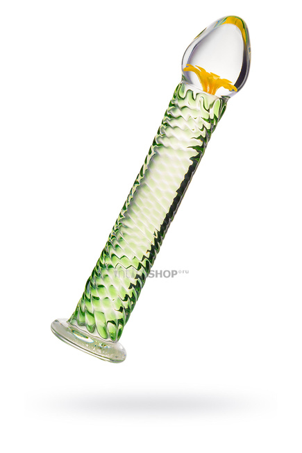 фото Фаллоимитатор Sexus Glass с декоративным цветком и стимулирующими точками, зеленый 16,5 см