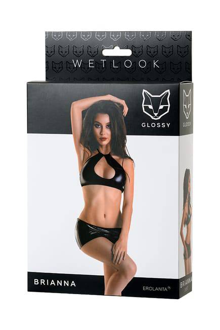 Комплект Glossy Brianna из материала Wetlook (топ и юбка), черный, S - фото 5