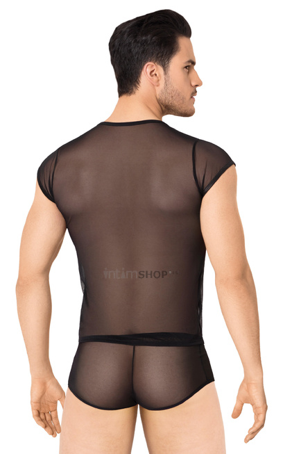 Костюм-сетка с полосками мужской SoftLine Collection (майка, шорты), чёрный, XL от IntimShop
