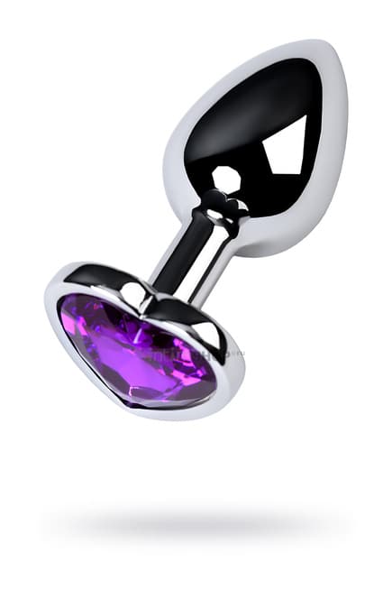 фото Анальная пробка Metal by Toyfa с кристаллом-сердце цвета аметист, серебристая, купить