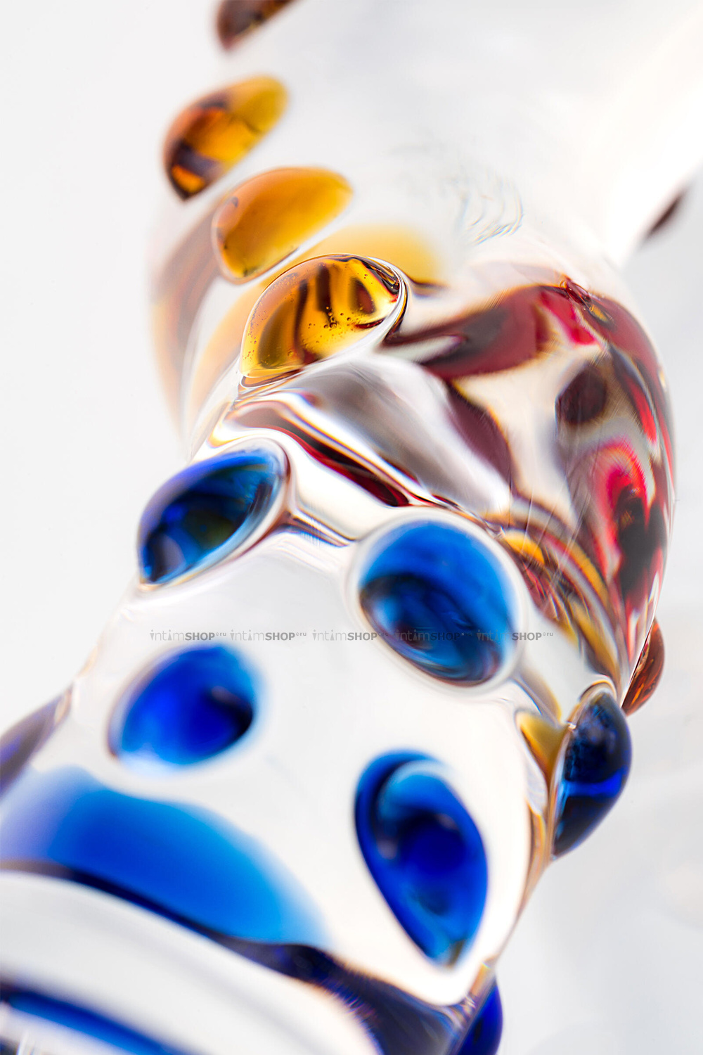 Фаллоимитатор Sexus Glass изогнутый с яркими точками, бесцветный, 20 см