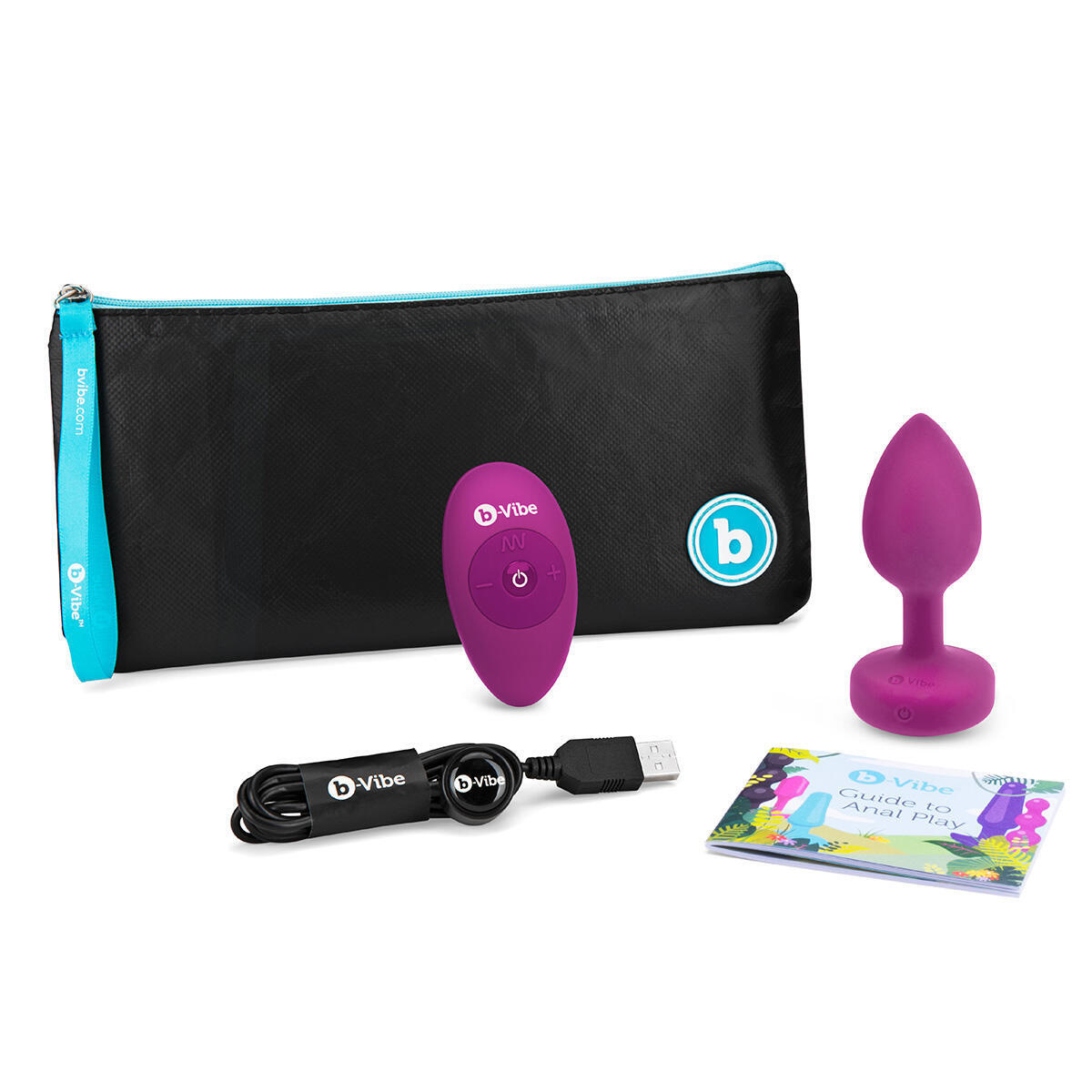 Вибропробка b-Vibe Jewel с пультом ДУ S/M, фиолетовая с розовым кристаллом