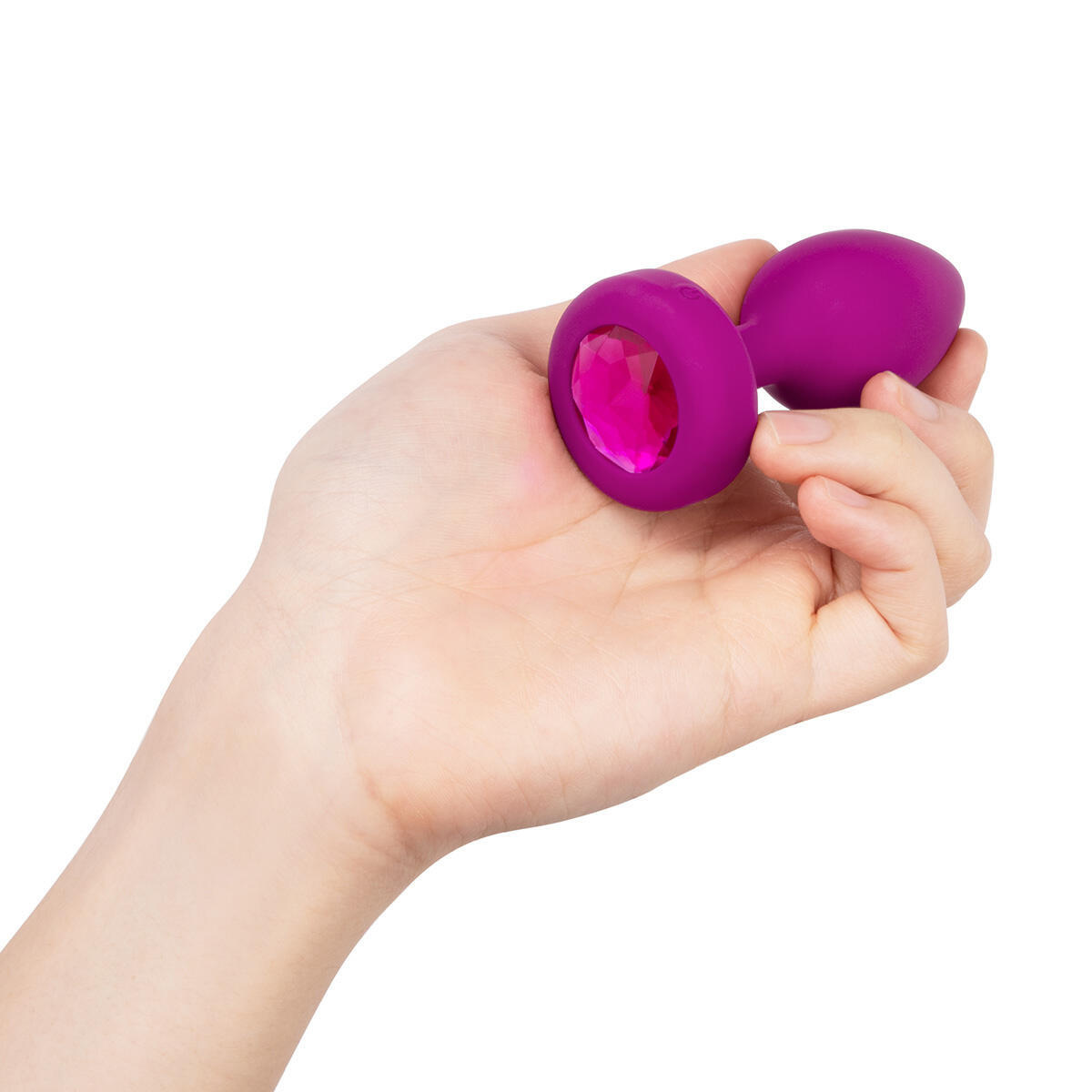 Вибропробка b-Vibe Jewel с пультом ДУ S/M, фиолетовая с розовым кристаллом