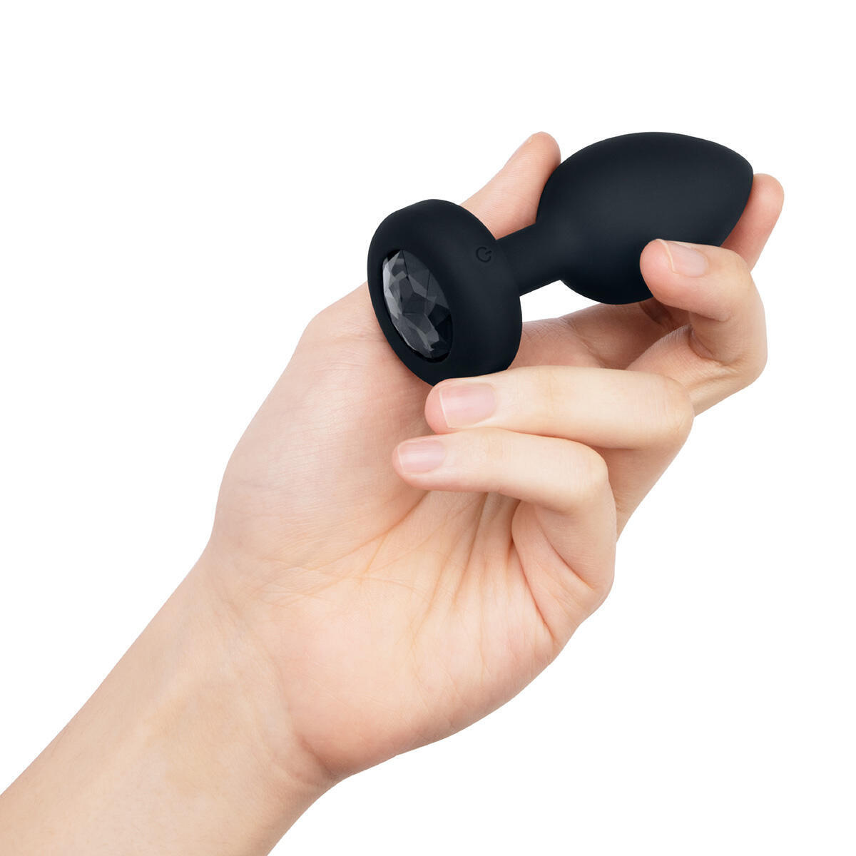 Вибропробка b-Vibe Jewel M/L с пультом ДУ, черная с черным кристаллом