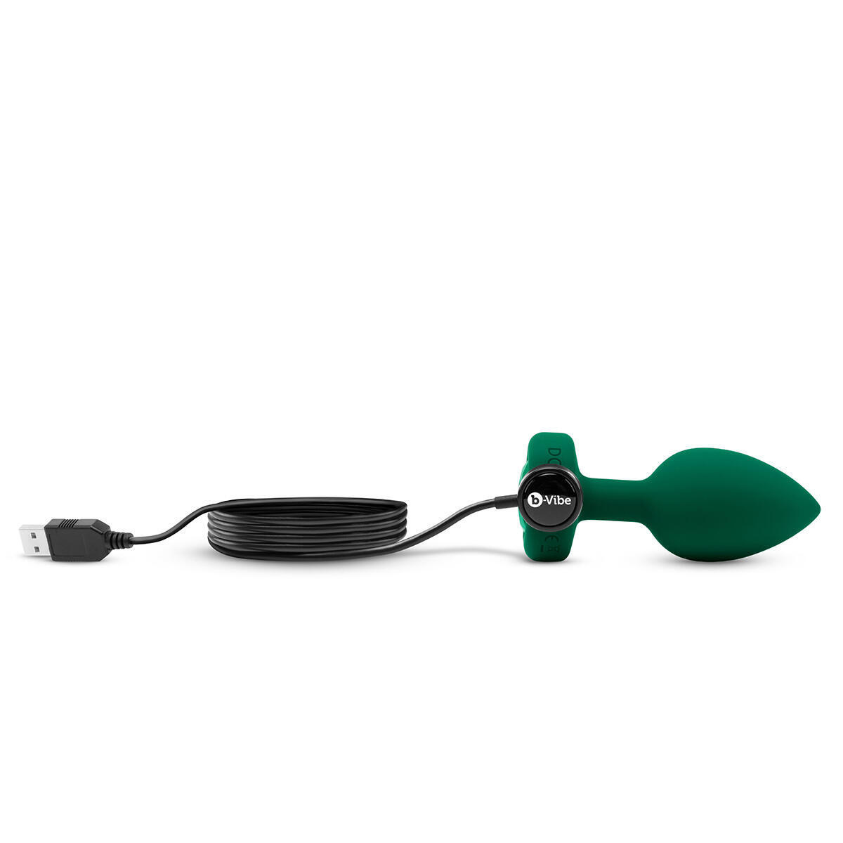 Вибропробка b-Vibe Jewel M/L с пультом ДУ, зеленая с зеленым кристаллом