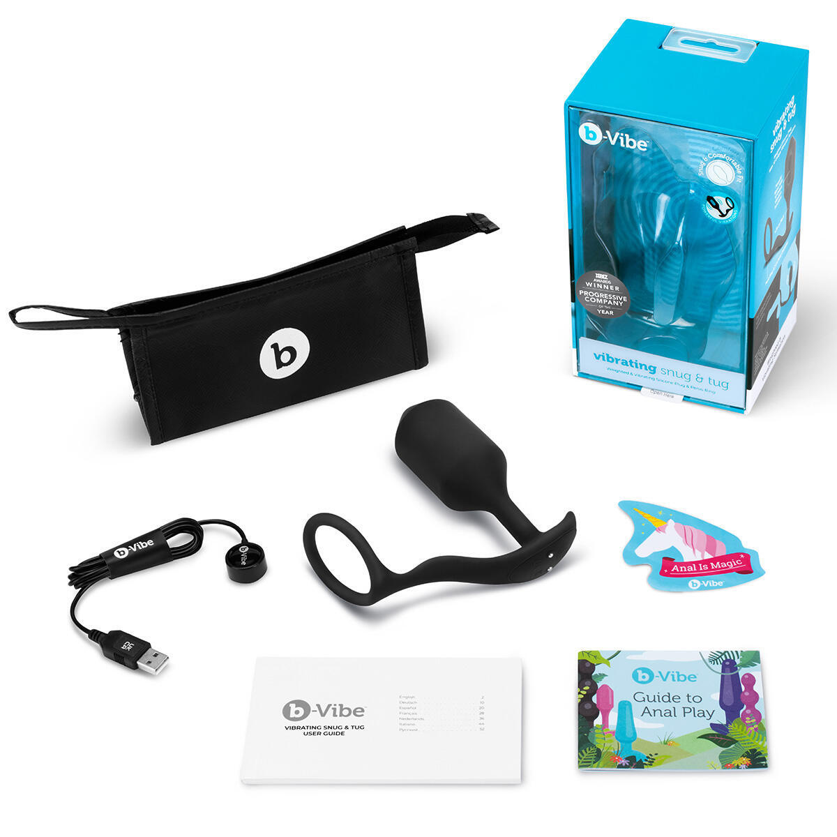 Вибропробка с эрекционным кольцом b-Vibe Vibrating Snug & Tug XL, черная