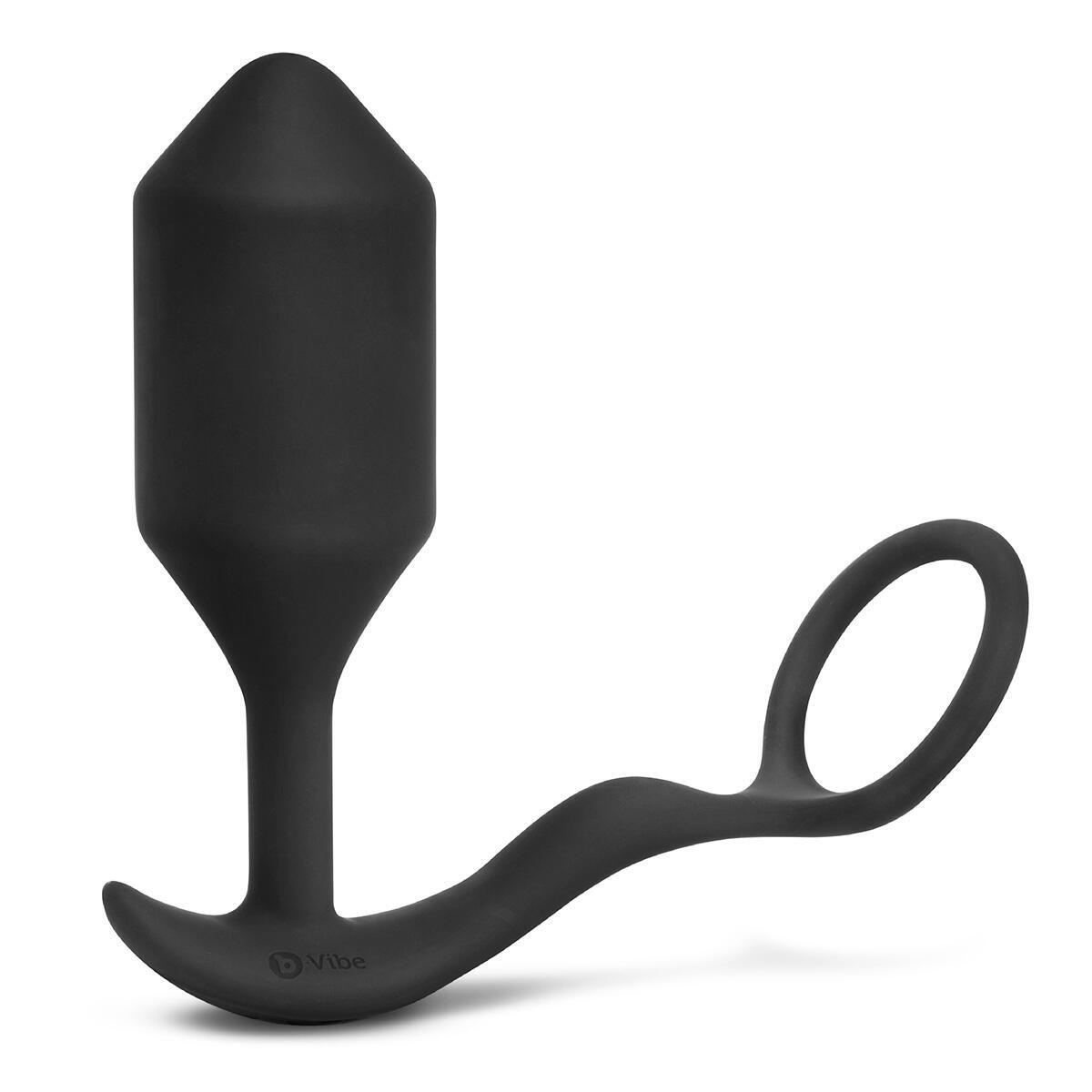 Вибропробка с эрекционным кольцом b-Vibe Vibrating Snug & Tug XL, черная