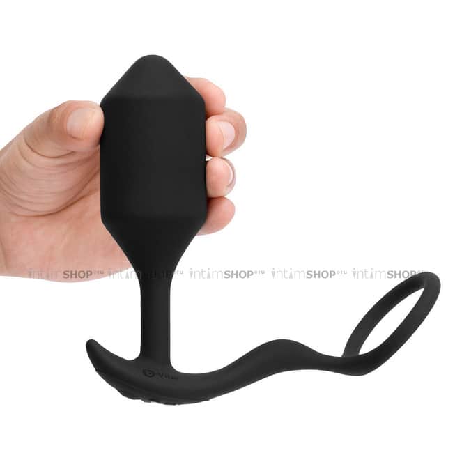 фото Вибропробка B-Vibe Vibrating Snug & Tug с эрекционным кольцом XL, черный, купить