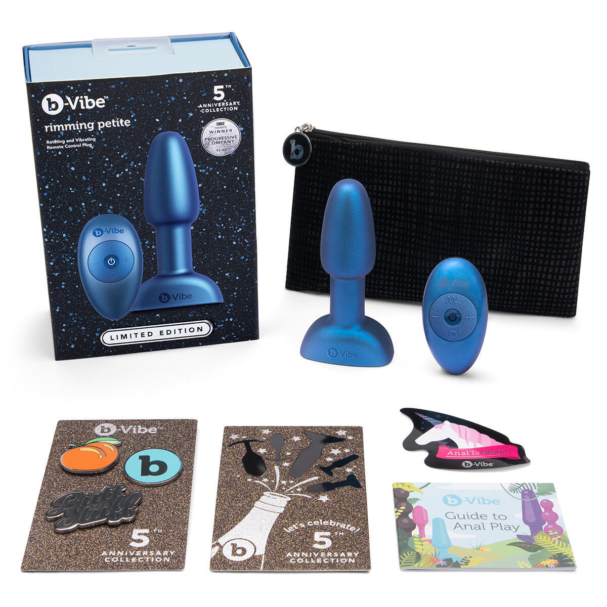 Анальная римминг-пробка b-Vibe Rimming Petite Limited Edition с пультом ДУ, синяя