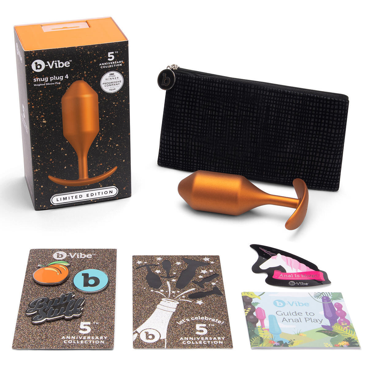 Анальная пробка для ношения b-Vibe Snug Plug 4 с переменным центром тяжести, оранжевая