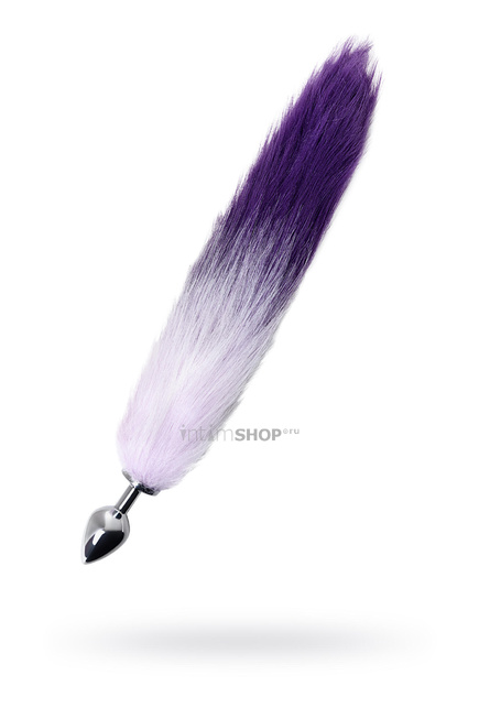 фото Анальная пробка Metal by Toyfa M с фиолетовым хвостом, серебристая