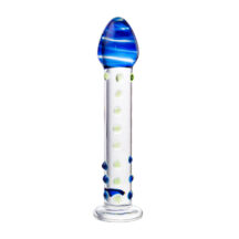 Фаллоимитатор Sexus Glass с точками и синей головкой, бесцветный, 18 см
