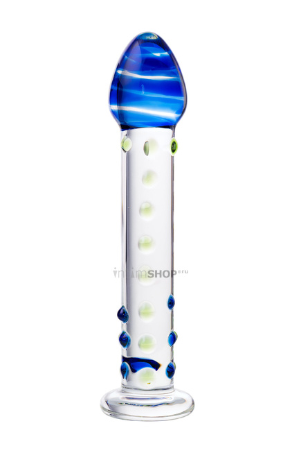 Фаллоимитатор Sexus Glass с точками и синей головкой, бесцветный, 18 см - фото 3