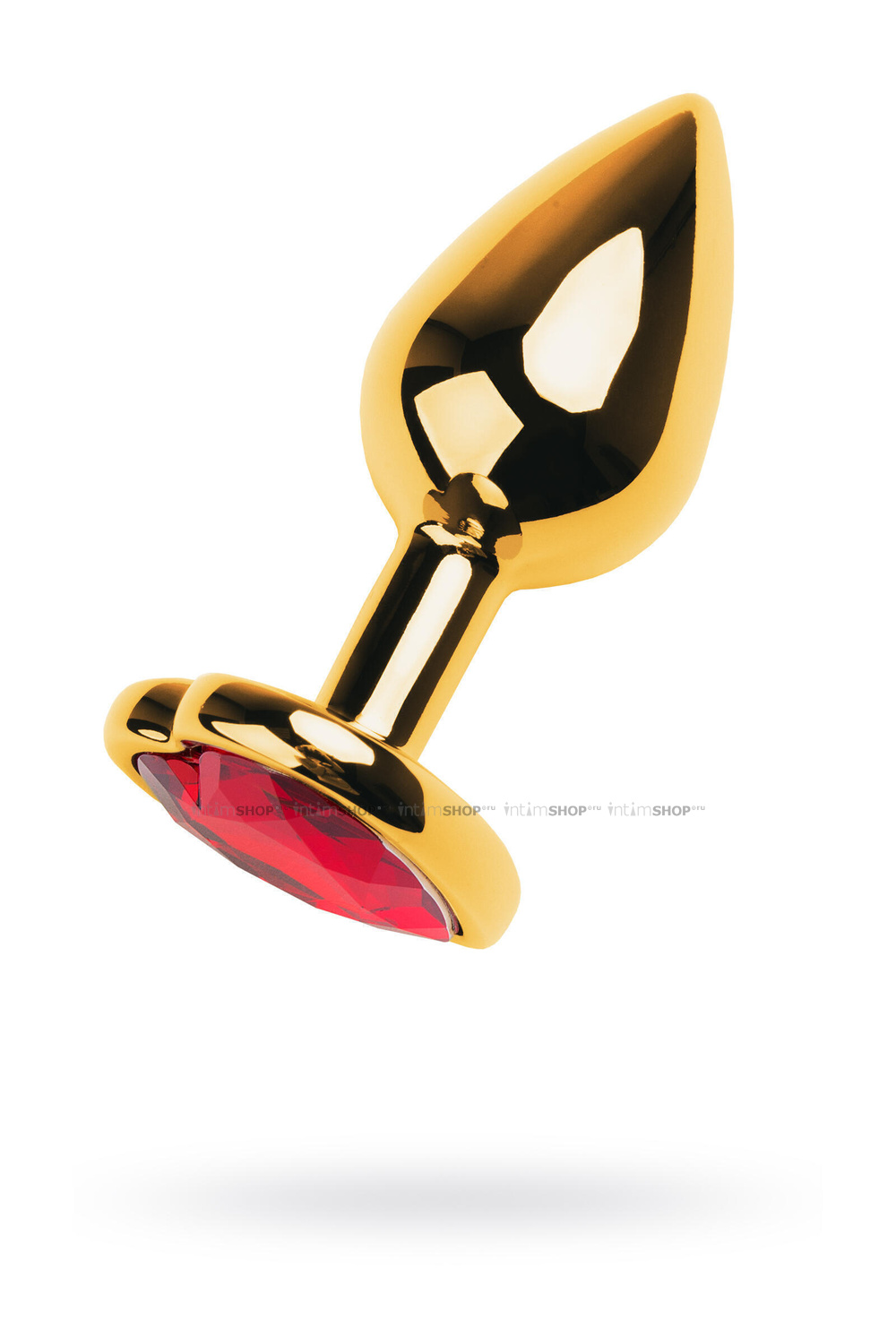 Анальная пробка Metal by Toyfa с кристаллом-сердце цвета рубин, золотистая