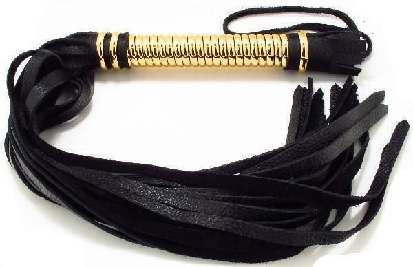 Плетка BDSM Арсенал с золотой ручкой, черная
