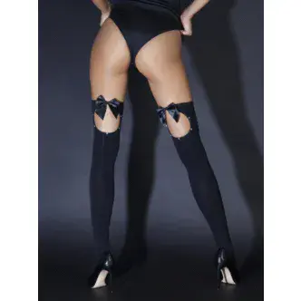Чулки с бантиками и стразами сзади Le Frivole Sense, черные, S/M