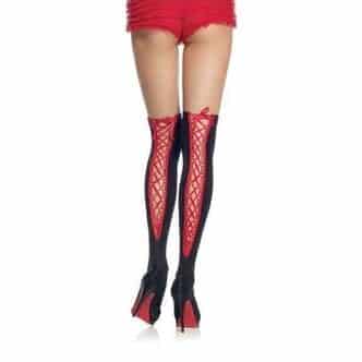 Чулки со Шнуровкой Opaque Thigh Highs Satin Lace Up - Black/red - One Size