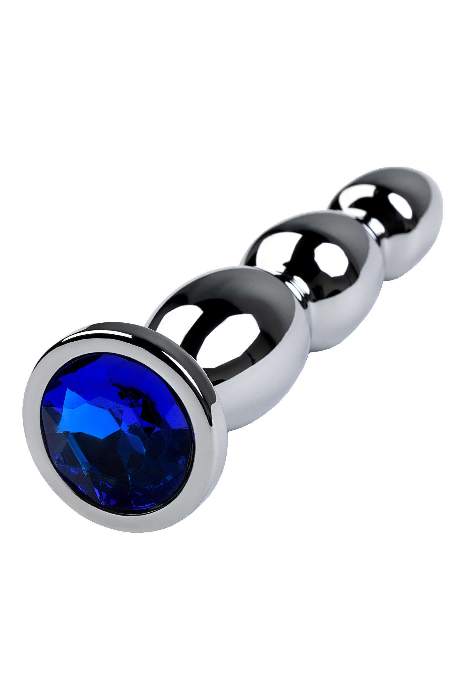 Анальная пробка-ёлочка Metal by Toyfa с синим кристаллом, серебристая