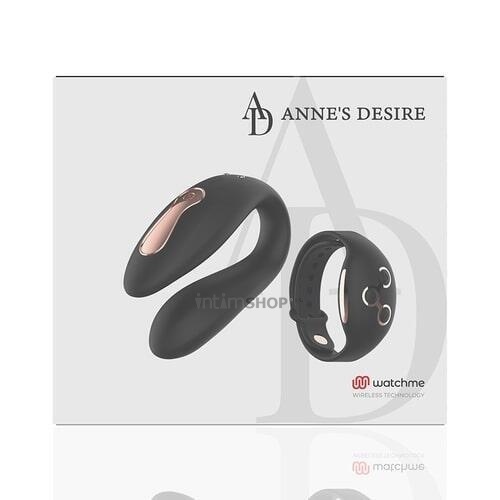 Вибратор для пар DreamLove Anne's Desire Dual Pleasure Watchme с золотистым браслетом ДУ, черный от IntimShop
